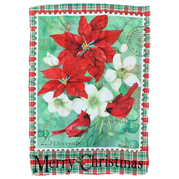 Christmas Floral Cardinal Holiday Decorative Garden Suede Flag 18x12.5 Inch