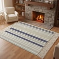 thumbnail image 3 of Beige Stripe Washable Area Rug 3'x5',Modern Abstract Art Navy Blue Striped Rustic Woven Cotton Tassels Kitchen Rugs,Non Slip Indoor Door Mat Throw Carpet for Entryway Living Room Nursery Laundry Room, 3 of 9