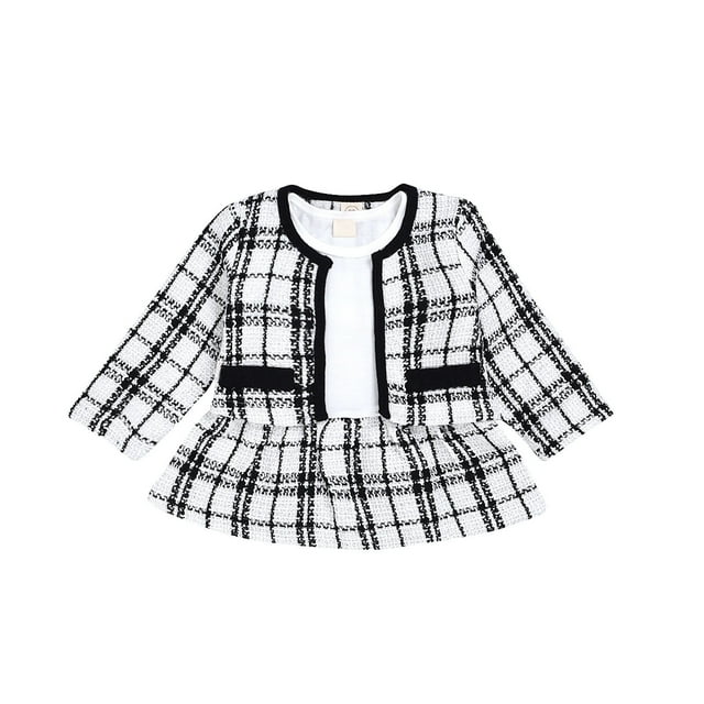 Birdeem Ensemble Jupe à Carreaux pour Tout-Petits Enfants Bébés Filles Veste Manteau Haut Robe de Fête à Manches Longues