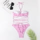 thumbnail image 4 of Traje de baño de dos piezas para mujer Traje de baño bikini con estampado de rayas, 4 of 5