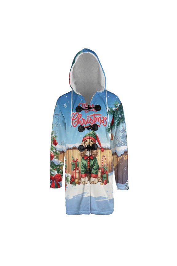 Merry Christmas Woofmas Xmas Noel Afghan Hound Elf Candy Cane Snow All Over Print 3D Hooded Duffle Toggle Coat Dog Lover - 13017