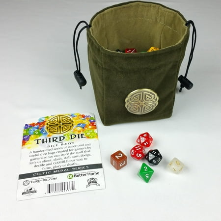 Third Dice Bag Handcrafted Reversible Drawstring That Stands Open On The Table And Closes Soft Microfiber With Cool Celtic Knot