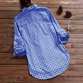 thumbnail image 6 of Womens Summer Tops Casual Linen Plaid Collar Long Sleeve Retro Button Up Shirt Womens Shirts Blue L, 6 of 6