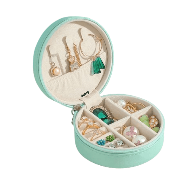 Joyero Alhajero Mini Aretes Anillos Viaje Organizador Belug, Estuche Verde claro