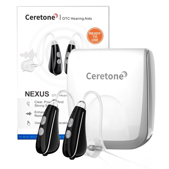 Ceretone Behind-the-Ear OTC Hearing Aids for Ear, Lightweight All-Day Comfort, Black