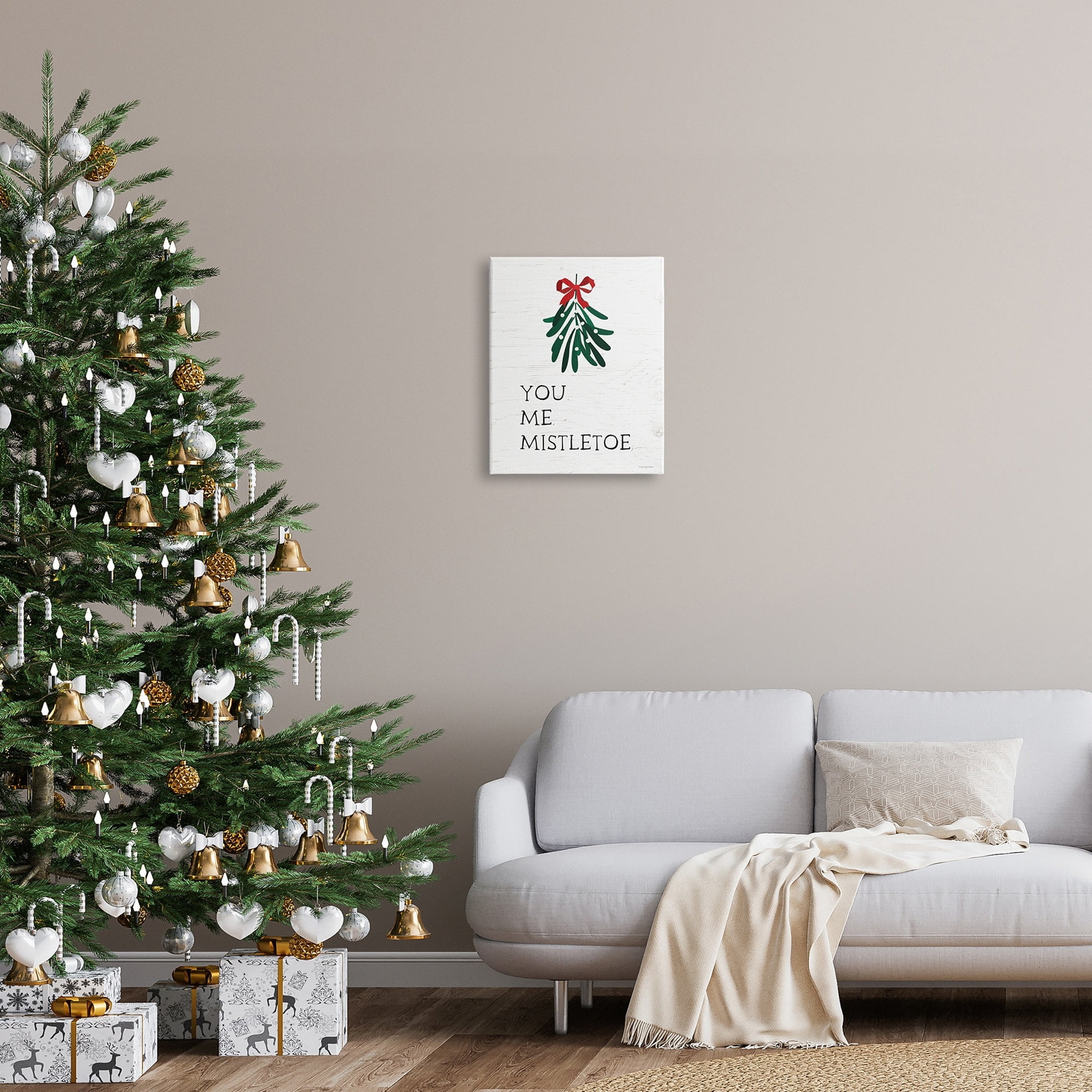 You Me Mistletoe Rustic Pattern Holiday Quote Inspirational Graphic Art Gallery-Wrapped Canvas Print Wall Art