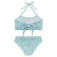 thumbnail image 5 of TiaoBug 2 Pcs Kids Girls Mermaid Bikini Swimsuit Set Fish Scales Print Halter Ruffle Swim Crop Top with Brief Swimwear Light Blue 6-8, 5 of 7