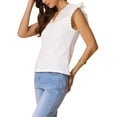 thumbnail image 4 of INSPIRE CHIC Lace Top for Women's Cap Short Sleeve Basic Casual V Neck Tops XS White, 4 of 6
