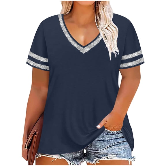 Sexlip Women's T-Shirt Summer V-Neck Short Sleeve Loose Fit Great for Layering Comfortable Wear Suitable for Spring Weather Blue L