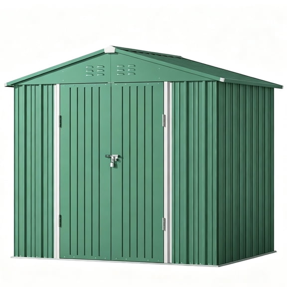Asofer Green Galvanized Metal Storage Shed, Weatherproof Outdoor Utility Shed with Lockable Double Doors & Dual Side Vents for Backyard Garden Patio