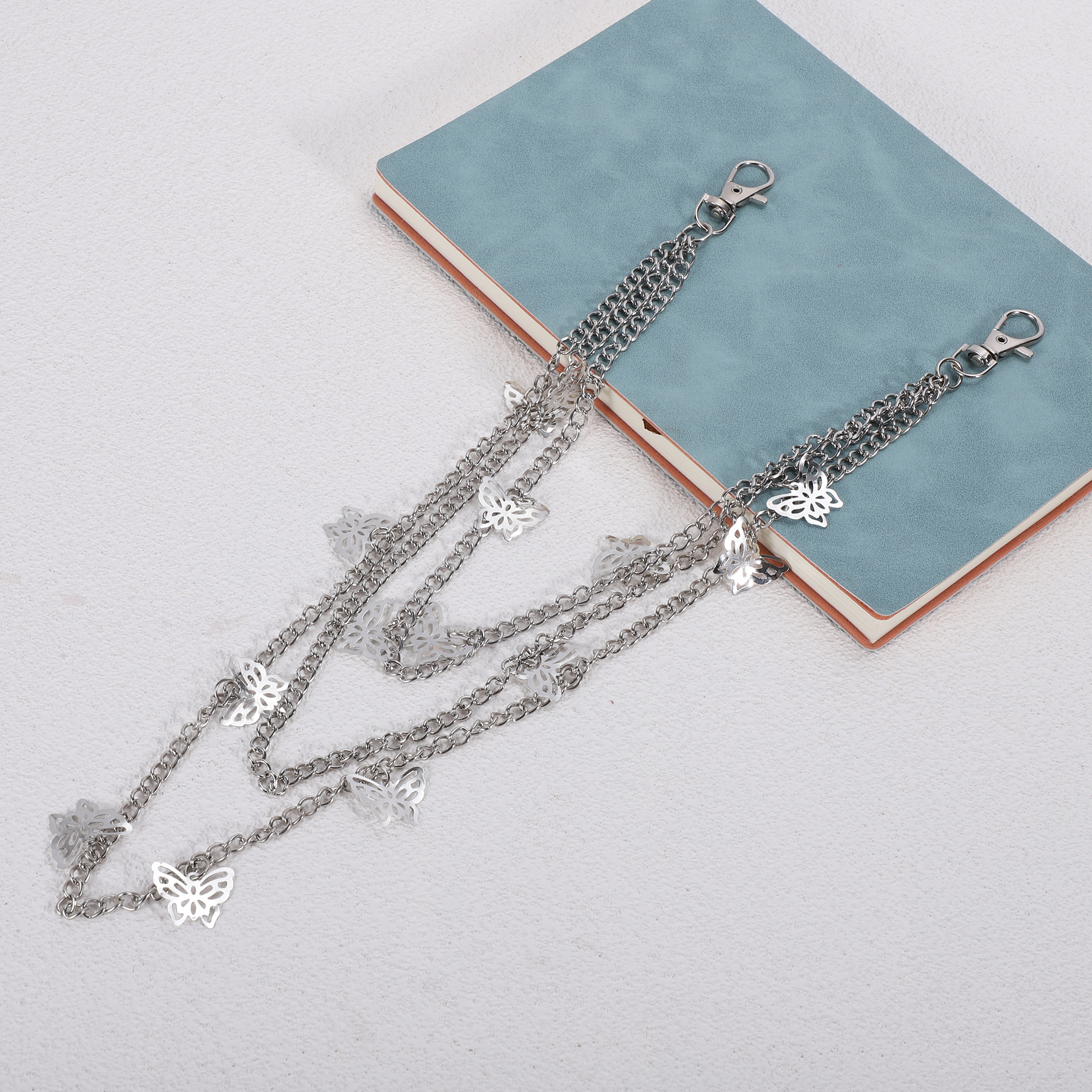 Unique Bargains Three-Layer Butterfly Adjustable Waist Belt Silver Tone 1 Pc
