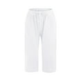 thumbnail image 5 of POTETI Capris for Women with Pockets Cotton Linen High Waisted Loose Casual Knee Length Pull on Shorts for Women Plus Size, 5 of 8