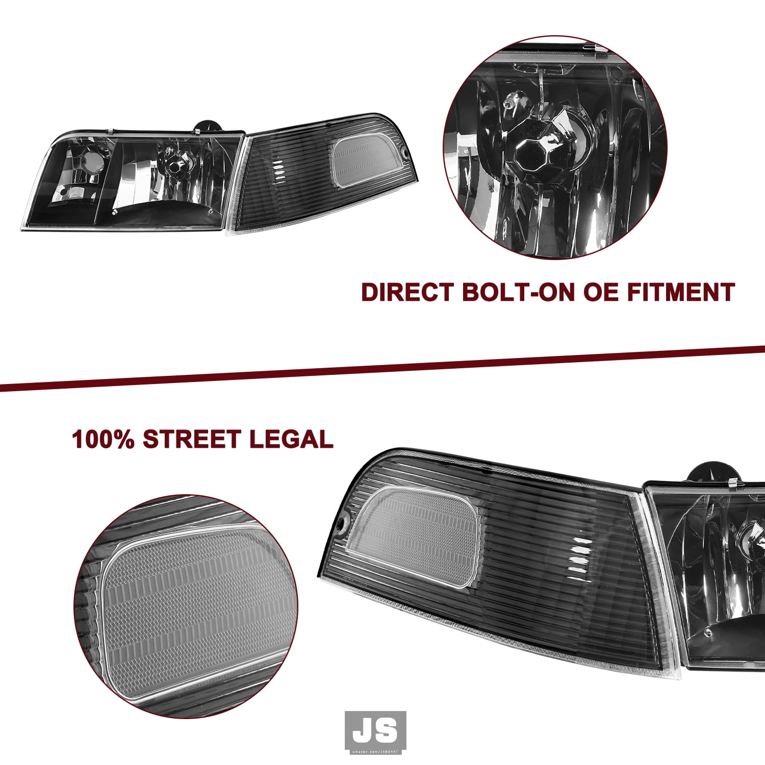 Fit 1998-2011 Ford Crown Victoria Headlights+Corner Signal Lamp Set LH+RH