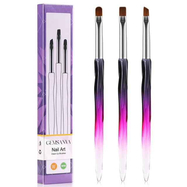 Set de 3 pinceles para limpieza de nail art Gemsanva, planos, ovalados y angulados