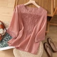 thumbnail image 2 of WULMLEO Women's Casual Embroidered Top V-Neck 3/4 Sleeve Lightweight Summer Blouse Pink 3XL, 2 of 4