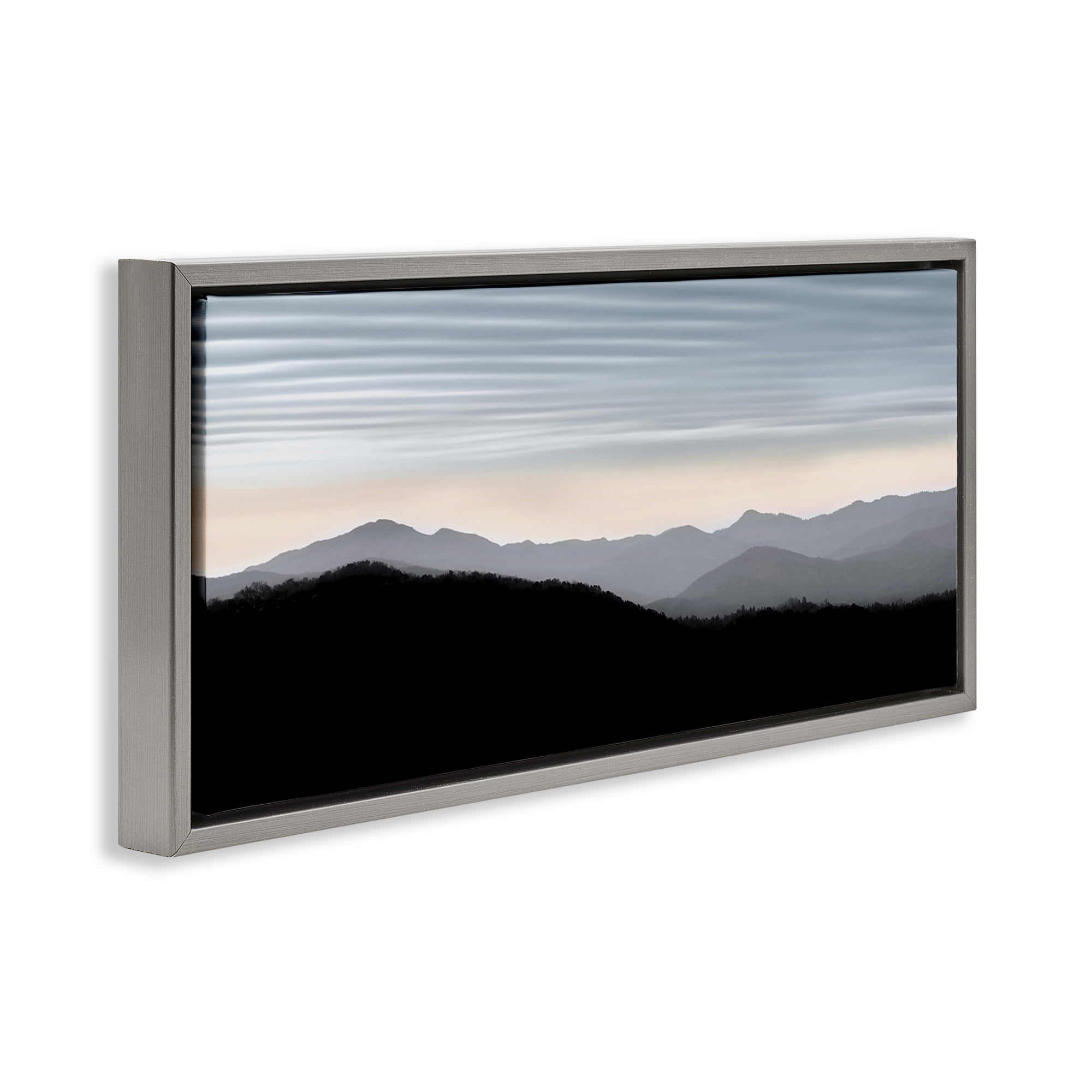 Stupell Industries Mountains with Rippled Sky Landscape & Nature Photography Gray Floater Framed Canvas Art Print Wall Art, 31 x 14