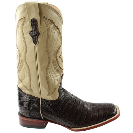 Ferrini Mens Belly Caiman Chocolate Square Toe Western Cowboy Boots Mid Calf