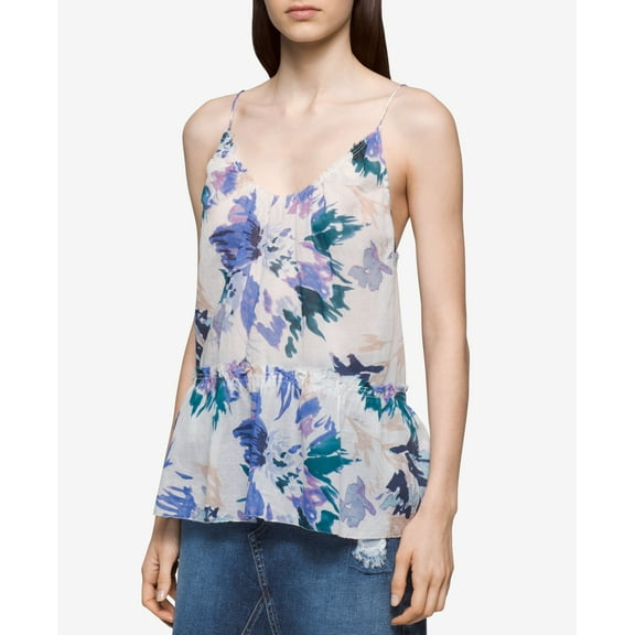 Calvin Klein Jeans Floral Print Peplum Top Orchid XS