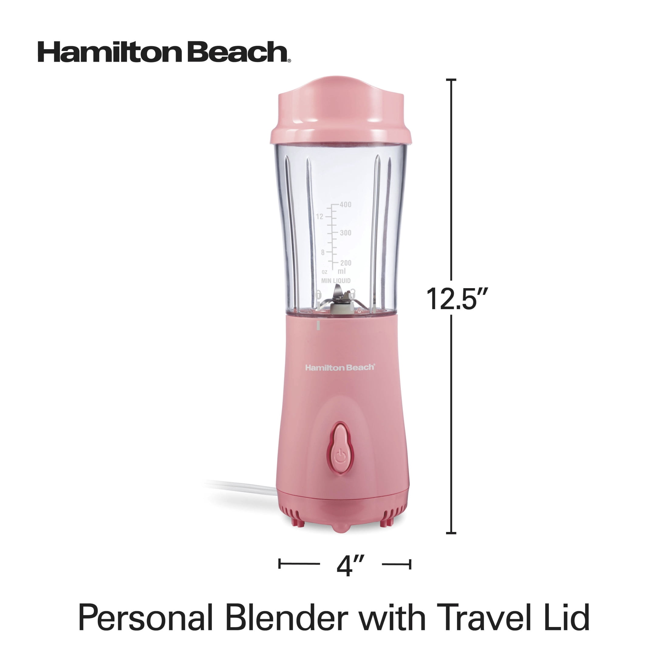 Hamilton Beach Personal Blender for Smoothies with Travel Lid, 14 oz, Coral