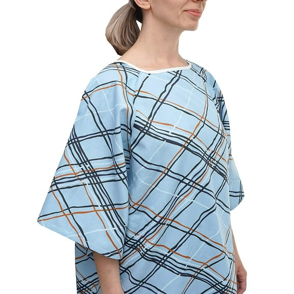 3 Pack - Hospital Patient Gowns Robe - Blue Abstract Print - Small to 2XL