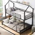thumbnail image 3 of Harper & Bright Designs Twin Over Full Metal House Bunk Bed, Heavy Duty Metal Bunk Bed Frame with Ladder and Safety Guardrails, Can Divided into 2 Beds, Black, 3 of 12