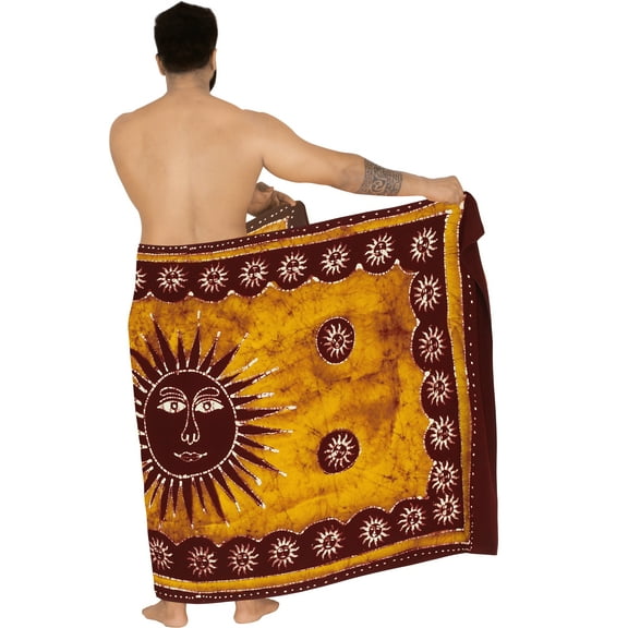 HAPPY BAY Men's Standard Vacation Dashiki Sarong Full Pareo Beach Wrap One Size Brown_N903 Summer Vacation Aloha