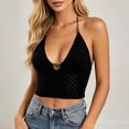 thumbnail image 2 of Wang6 Women’s Y2k Knit Cropped Cami Tops Sleeveless Tie Halter Neck Solid Color Camisole Tops Summer Trendy Crochet Tank Tops 0617liBlack S, 2 of 6