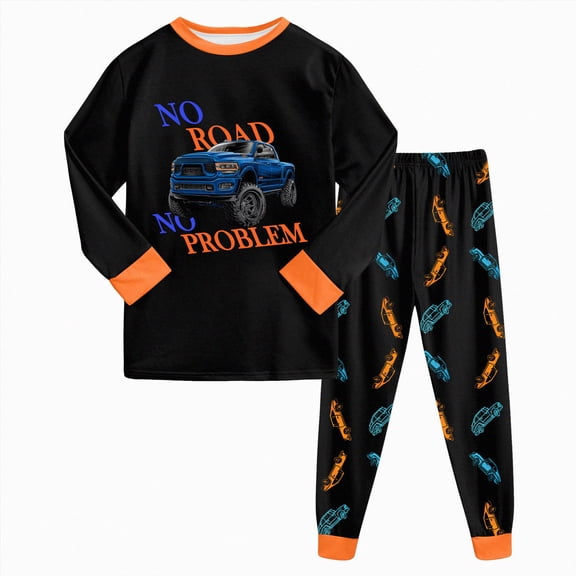 Linfrsh Boys Pajamas Cotton Truck Pjs Toddler 2 Piece Sleepwear Kids Winter Clothes Set 1-10 Years (Orange,5-6 Years)