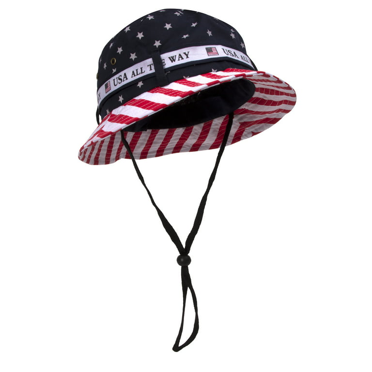 Cotton Twill USA American Flag Bucket Hat USA All The Way Boonie, L/XL