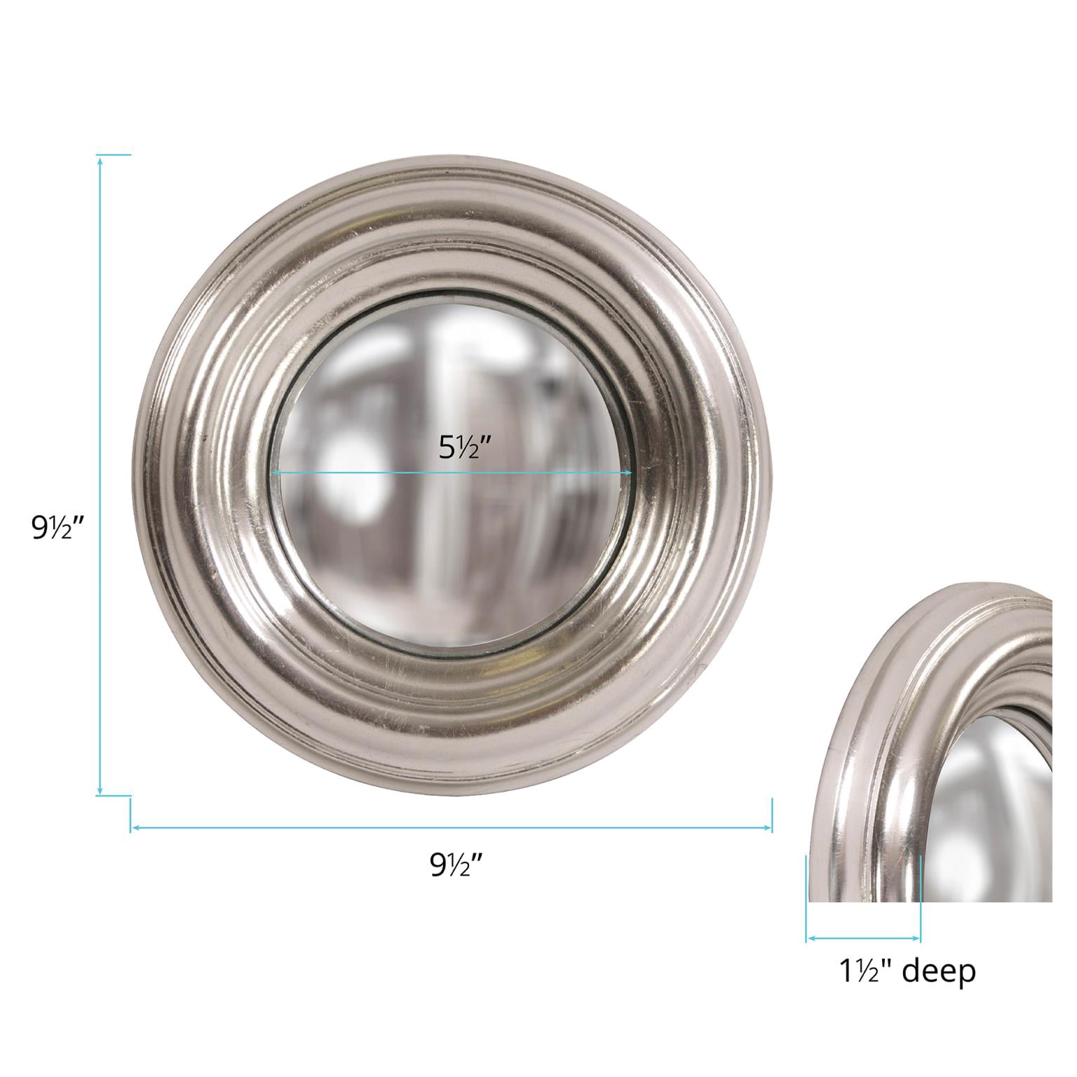 Tyler Dillon Round Silver Convex Sylvia Accent Mirror - 9.1/2" Diameter x 1.1/2"