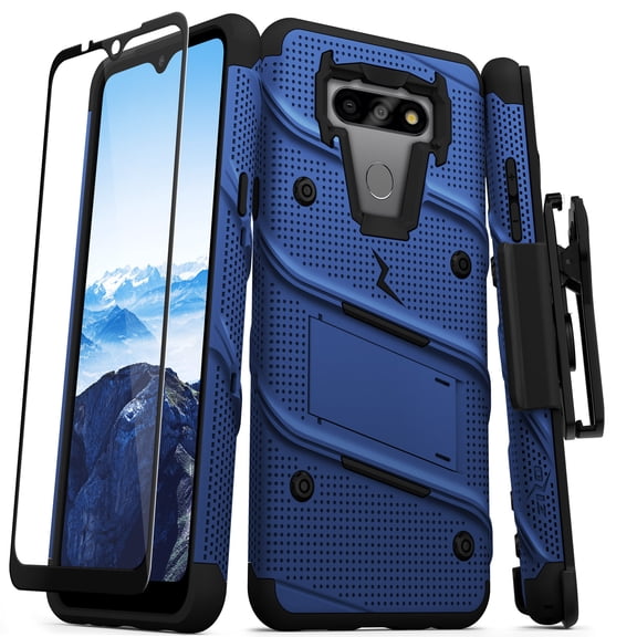 ZIZO BOLT Series for LG Harmony 4 Case with Screen Protector Kickstand Holster Lanyard - Blue & Black
