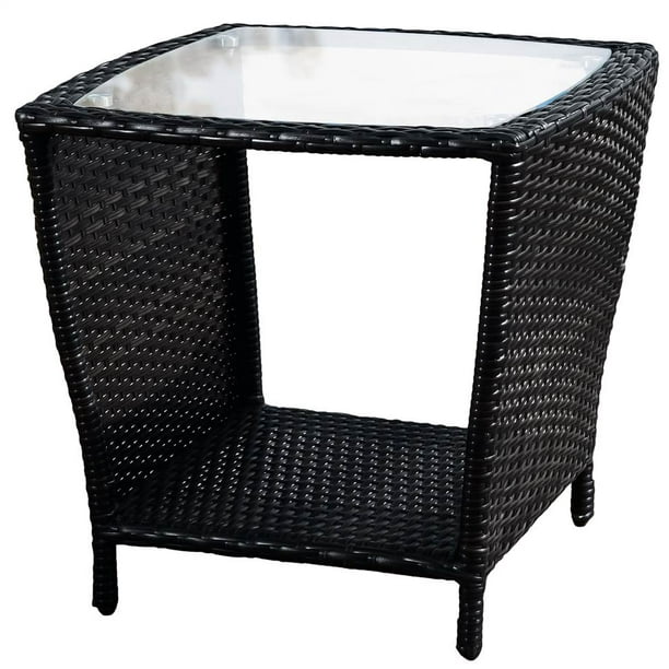 Jackson Outdoor Black Wicker Side Table With Glass Top Com Jackson Outdoor Black Wicker Side Table, Jackson Outdoor Furniture