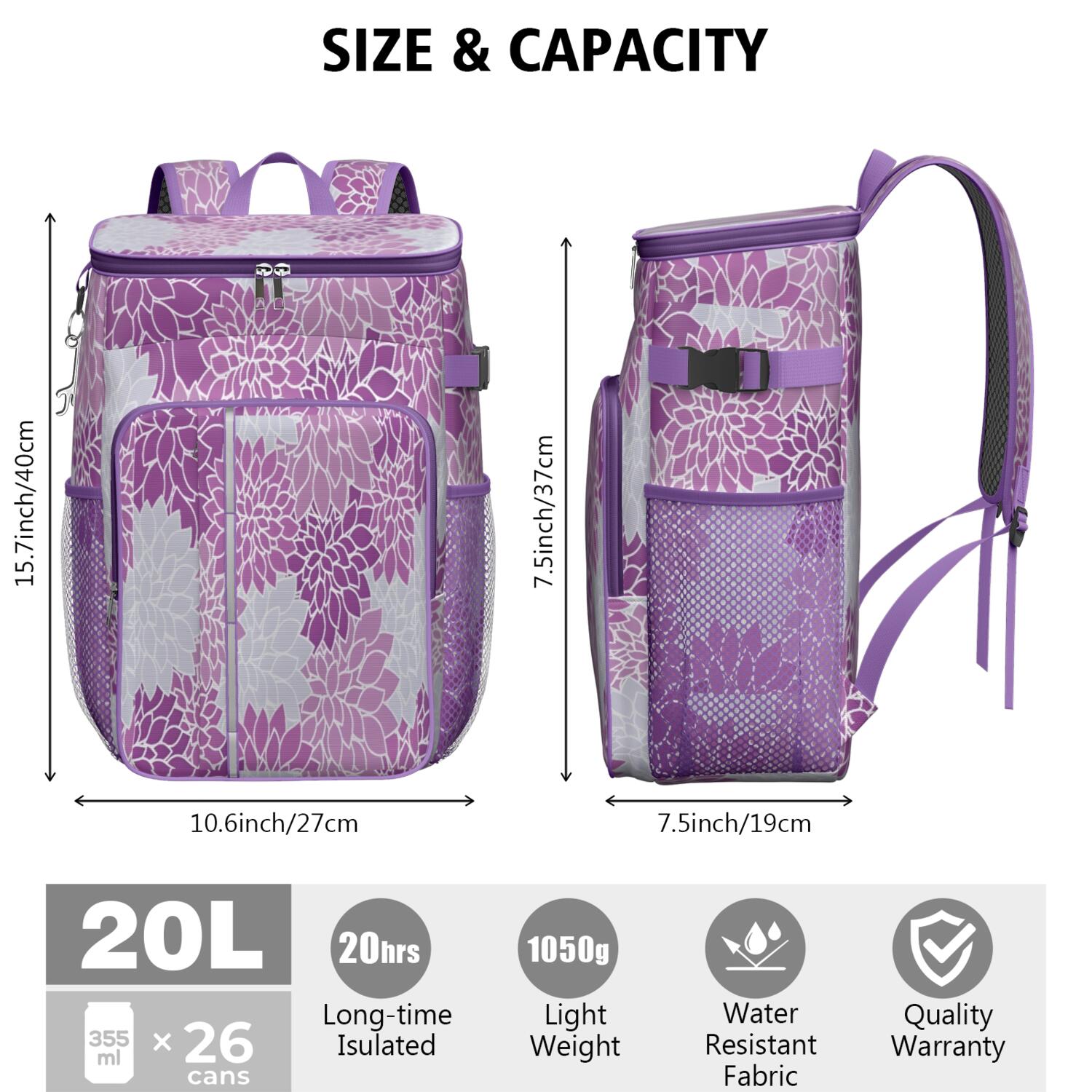 Travel Cooler Bag - Boho Bohemia Pioneer Flower Art Camping Beer Cooler Backpack with Bottle Opener- Waterproof Insulated Picnic Backpacks - Cooler Bag for Beach