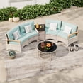thumbnail image 6 of MEISSALIVVE 6-Piece Half-Moon Curved Outdoor Patio Furniture Set, Sectional Conversation Sofa with Wood Armrests, Coffee & Side Tables for Backyard Deck Garden, Blue, 6 of 9