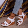 thumbnail image 4 of Open Toe Cutout Sandals, Platform Sandals Peep Toe Two Adjustable Band Backless Slingback Sandal Ladies Low Wedges Heel Comfy Cushioned Footbed Walking Shoes for Beach Vacation Outdoor, White 9, 4 of 7