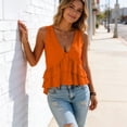 thumbnail image 5 of Women Sleeveless Ruffle Tank Tops Cotton Linen Pleated Peplum Vest Top Flowy Cropped Shirt Cute Summer Clothes,Saffron 3XL, 5 of 6