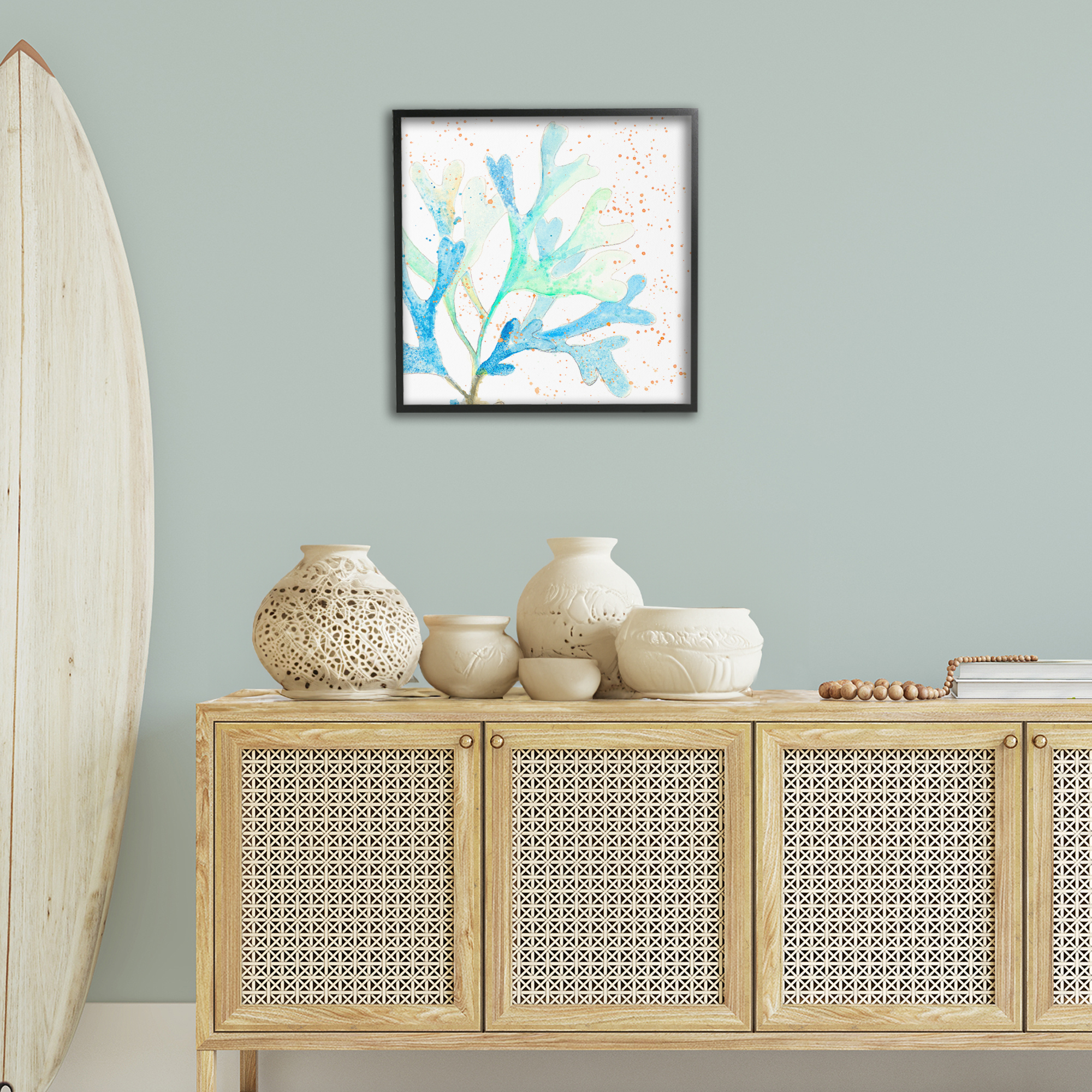 Stupell Industries Speckled Modern Coral Coastal Painting Black Framed Art Print Wall Art, 24 x 24