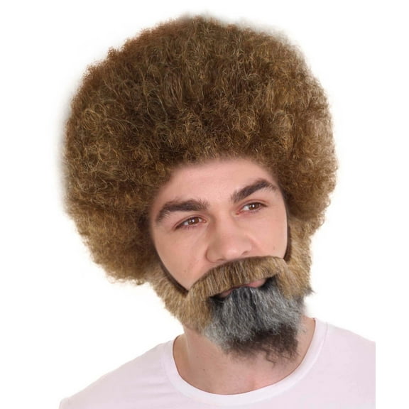 HPO Men's Painter Small Halloween Wig with Full Beard and Moustache Set Brown Color Celebrity Wig