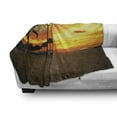 thumbnail image 3 of Seaside Soft Flannel Fleece Blanket, Sunset Scene at Beach Resort Silhouette Romantic Honeymoon Vacation Photo Print, Cozy Plush for Indoor and Outdoor Use, 70" x 90", Orange Yellow, by Ambesonne, 3 of 6