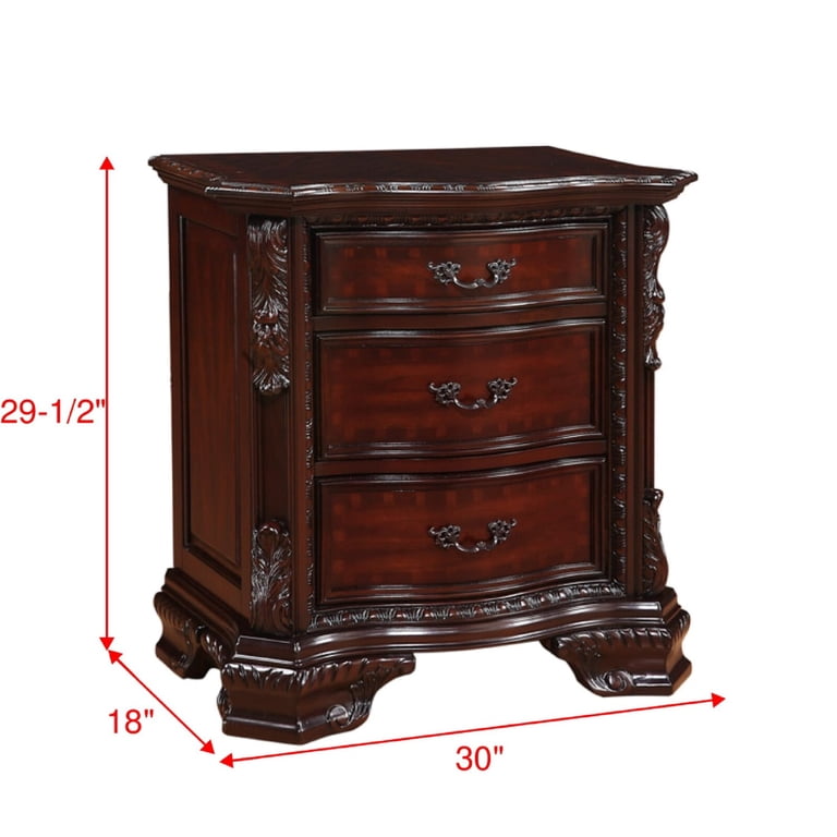 Furniture Of America Arabella Solid Wood Nightstand - Cherry Finish, 2 Drawers, Antique Nickel Handles, Fully Assembled