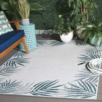 SAFAVIEH Beach House Cherlyn Botanical Indoor/Outdoor Area Rug, Blue/Ivory, 6'7" x 6'7" Square