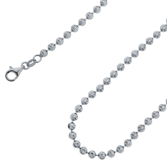 925 Sterling Silver, Moon Cut Bead Ball Rhodium Chain 4mm Necklace - Hypoallergenic and Tarnish Resistant - By Oliver & Navy