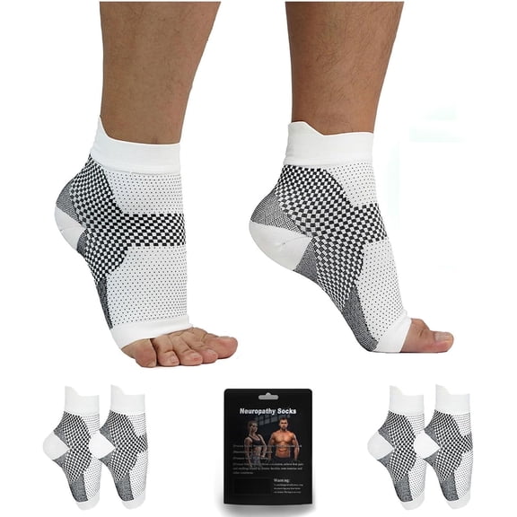 2 Pairs Upgraded Neuropathy Socks-15-20 mmHg Compression Socks for Men&Women, Ankle Sleeves for Plantar Fasciitis, Arch Pain,Edema & Fatigue/All-day wearable(White,L/XL)