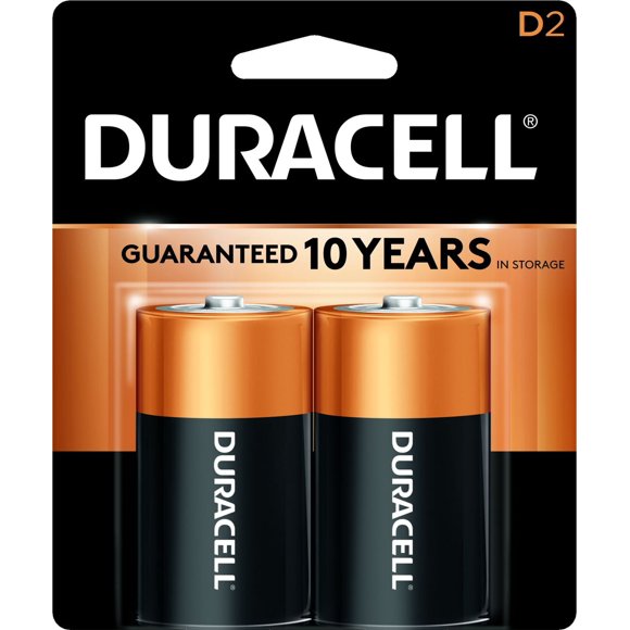 Duracell 1.5V Coppertop Alkaline D Batteries, 2 Pack