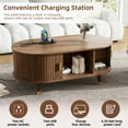 thumbnail image 5 of Oval Wooden Coffee Table with Charging Station, Mid-Century Center Table with Compartment, Cocktail Table with Sliding Tambour Door for Living Room, Walnut, 5 of 11