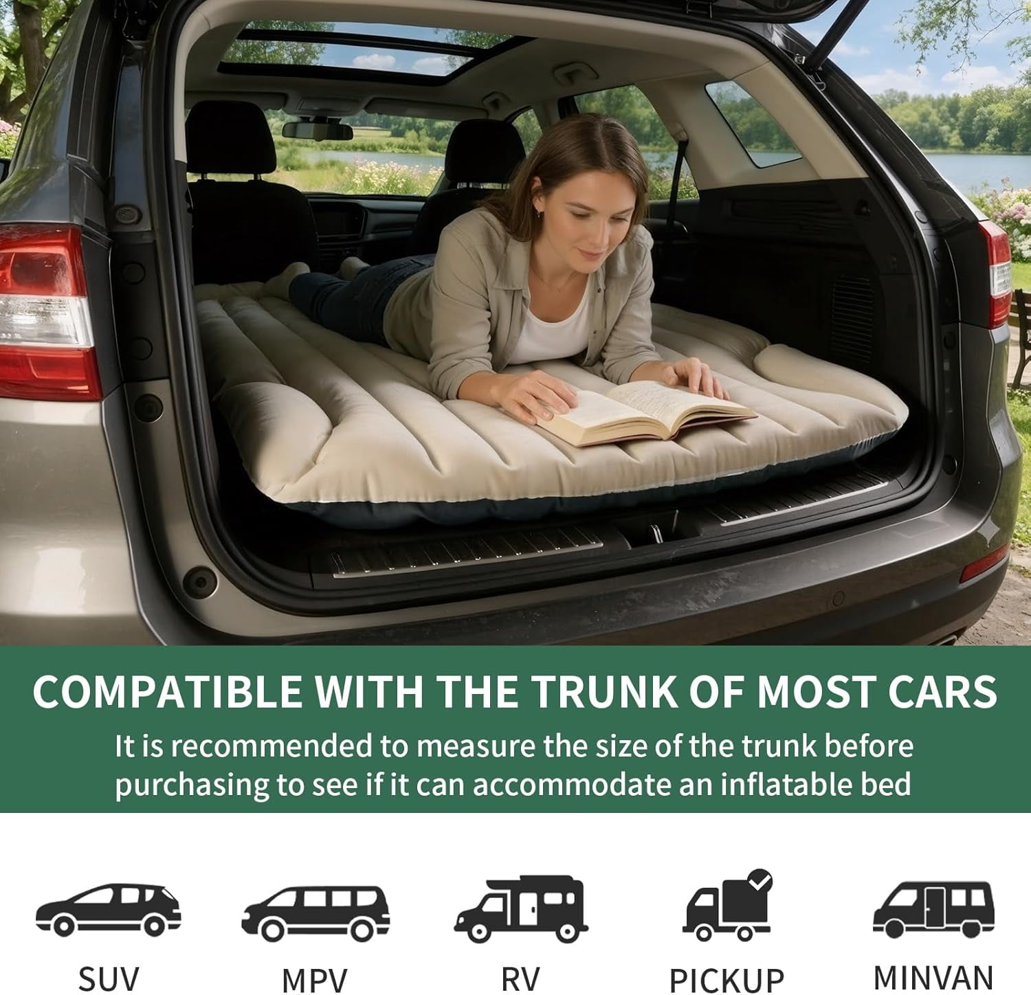 SUV  Mattress with Pump & Pillows, Thick Flocked Car Bed for Camping Travel
