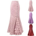 thumbnail image 2 of Women's Vintage Victorian Gothic Mermaid Long Skirt High Waist Tiered Fishtail Pencil Maxi Skirt, 2 of 3