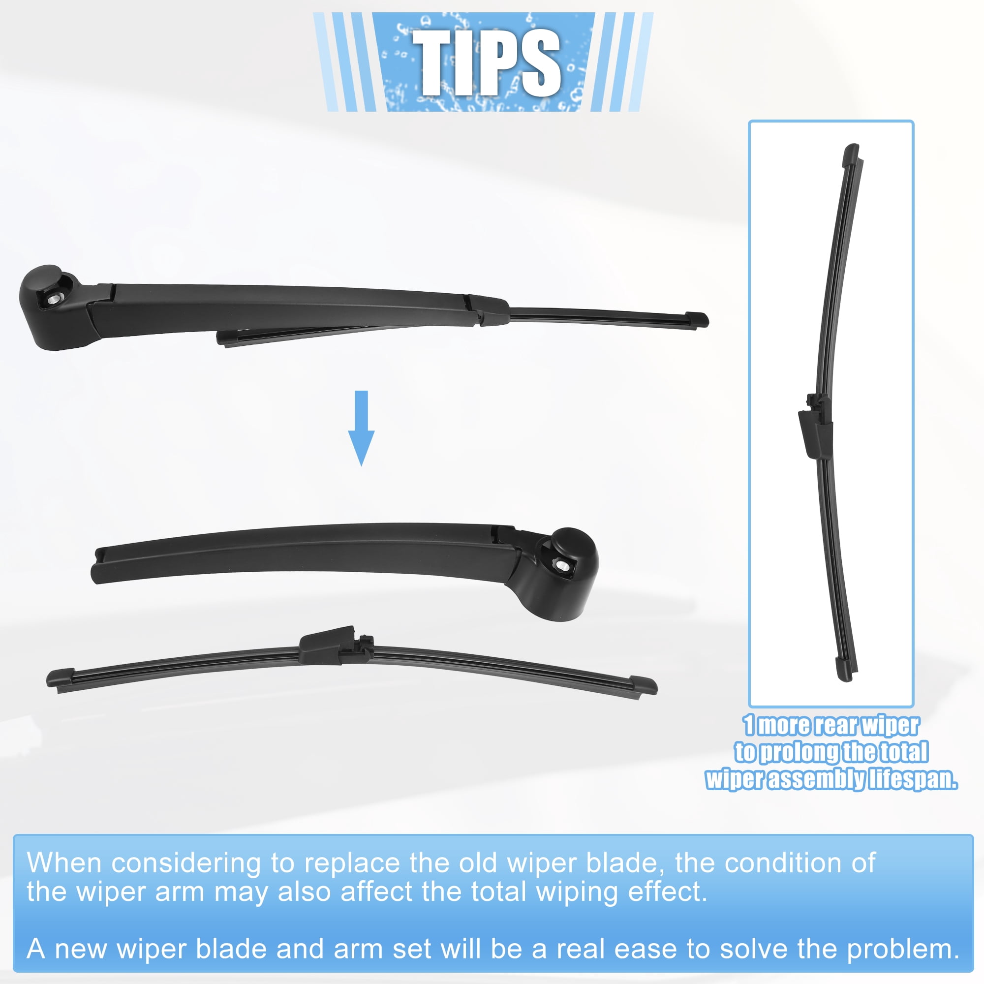 Unique Bargains Rear Wiper Blade Arm Set for VW Tiguan 2007-2015 Pack of 3