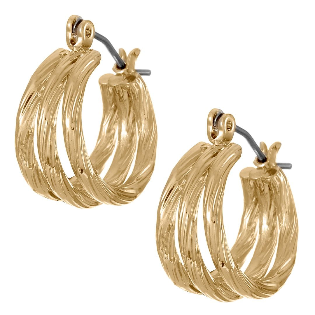Time and Tru Small Triple Layer Gold Hoop for Women, Twisted Gold