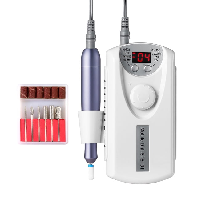 Pulidora de uñas eléctrica portátil con 6 cabezales intercambiables, velocidad ajustable hasta 30000 RPM, diseño ergonómico, carga rápida y bajo nivel de ruido. Ideal para manicura profesional,